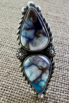 Robert Shakey Violet Rose & Blue Dahlia Double Stone Ring