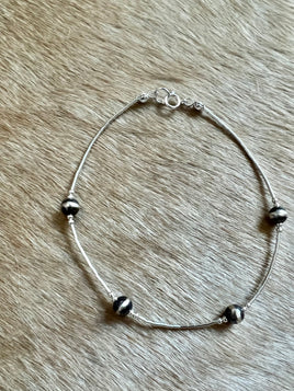 Beaded Liquid Silver Anklet
