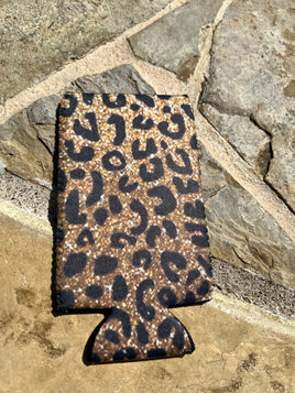 Glitter Leopard Slim Koozie
