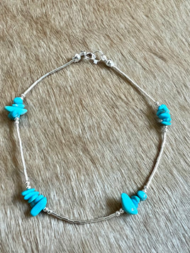 Turquoise Nugget & Liquid Silver Anklet