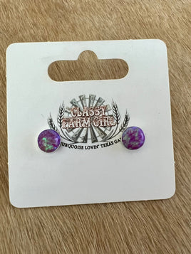 Purple Opal Round Stud Earrings
