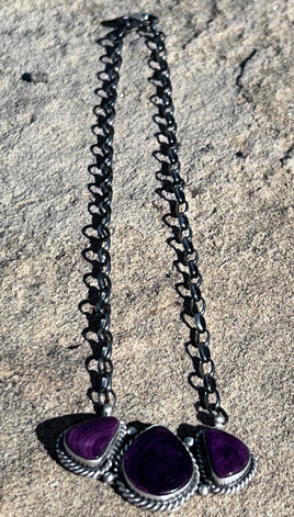 Donovan Skeets Purple Spiny 3 Stone Necklace