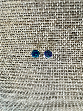 Maryann Meha Blue Opal Round Drop Stud Earrings