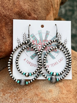 Graduated Pearl & Turquoise Double Hoop SS Earrings