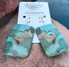 Jameson Pete Green Turquoise Slab Hook Round/Square Earrings