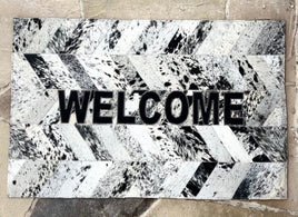 Welcome Salt Pepper Cowhide Patchwork Doormat