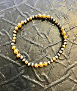Sterling Silver & Graduated Gold-Plated Beaded Stretchy Bracelet