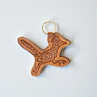 
              Roadrunner Tooled Leather & Cowhide Keychain
            