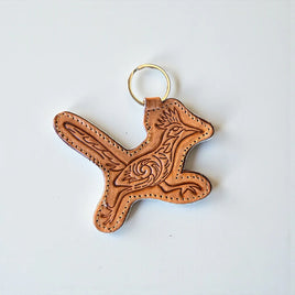 Roadrunner Tooled Leather & Cowhide Keychain
