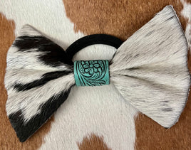 Cowhide & Turquoise Tooled Leather Bow