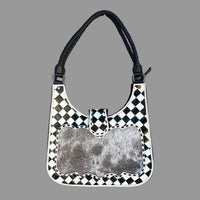 
              Checker Tooled Leather & Cowhide Shoulder Bag
            