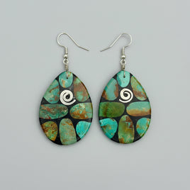 Daniel Coriz Santo Domingo Pueblo Turquoise and Silver Spiral Mosaic Earrings