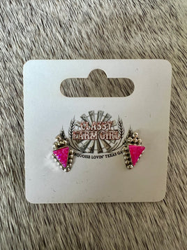 Pink Opal Arrow Stud Earrings