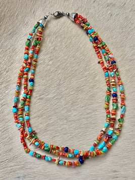 3 Strand Multi Stone Necklace