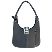 
              Checker Tooled Leather & Cowhide Shoulder Bag
            