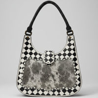 
              Checker Tooled Leather & Cowhide Shoulder Bag
            