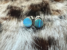 Maryann Meha Blue Aqua Opal Round Drop Stud Earrings