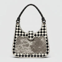 
              Checker Tooled Leather & Cowhide Shoulder Bag
            