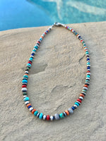 
              Multi Stone Graduated Fluted Pearl Bead Necklace
            