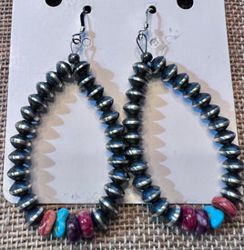 Saucer Beads & Multi Stone SS Earrings