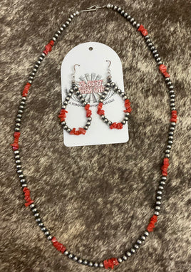 Daniel Coriz Coral Nugget & Beaded Necklace and Earrings