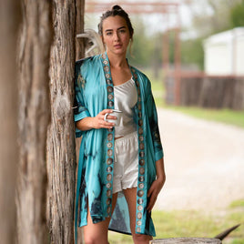 Fringe Scarves-Kimono/Robe-Kingman Turquoise