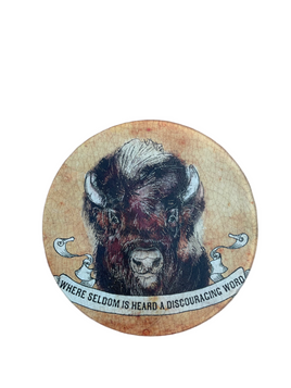 "Where Seldom is Heard a Discouraging Word" Round Glass Cutting Board/Charcuterie Board/Trivet