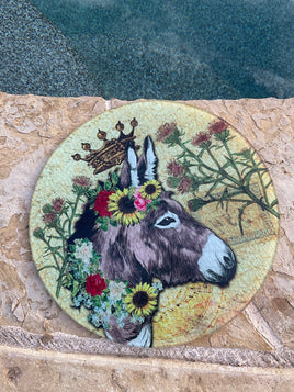 "Donkey Crown" Round Glass Cutting Board/Charcuterie Board/Trivet