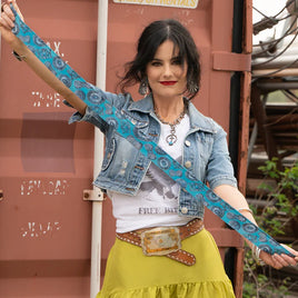 Fringe Twilly-Turquoise and Conchos