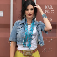 
              Fringe Twilly-Turquoise and Conchos
            