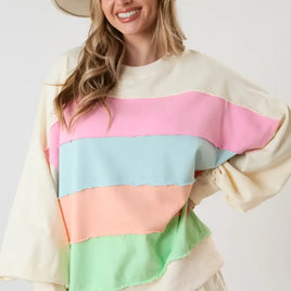 Spring Stripes Cut Edge Sweatshirt