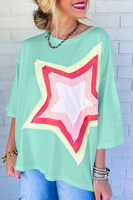 Moonlight Jade Colorblock Star Patched Top