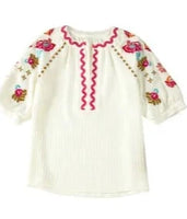 
              Floral Embroidered Ricrac Puff Sleeve Blouse
            