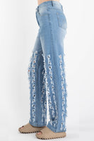 
              Demin Distressed Bullet Hole Wide Jeans
            