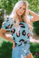 
              Sky Blue Leopard Print Blouse
            