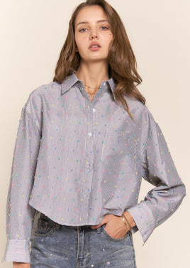 Confetti Striped Button Up Top