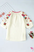 
              Floral Embroidered Ricrac Puff Sleeve Blouse
            