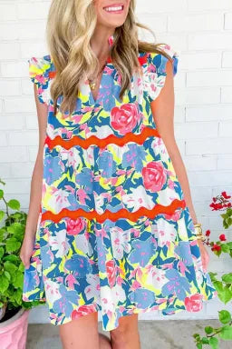 Floral Ric Rac Flutter Sleeve Dress