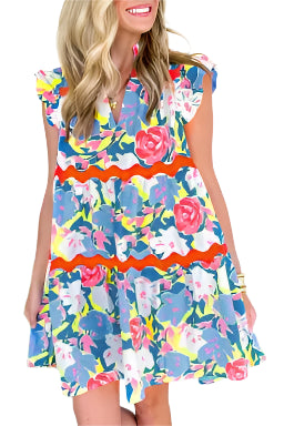Floral Ric Rac Flutter Sleeve Dress