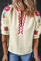 
              Floral Embroidered Ricrac Puff Sleeve Blouse
            