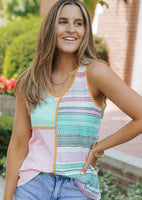 
              Multicolor Contrast Trim Color Block V Neck Tank Top
            