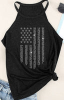 
              Black Shiny American Flag O Neck Tank Top
            