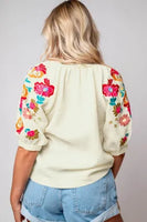 
              Floral Embroidered Ricrac Puff Sleeve Blouse
            