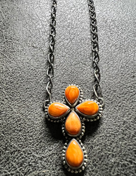 Cross Orange Spiny SS Necklace