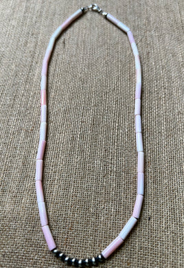 Tube Conch Shell Beaded SS Necklace