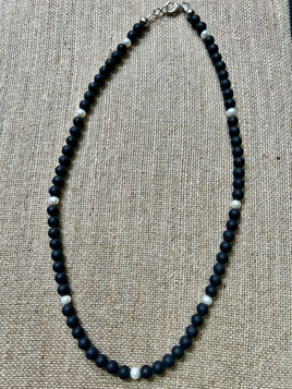 Onyx & Fresh Water Pearl SS Necklace