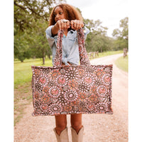 
              Pink Medallion Cluster Tote Bag
            