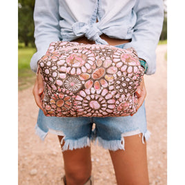 Pink Medallion Cluster Large Make Up Bag