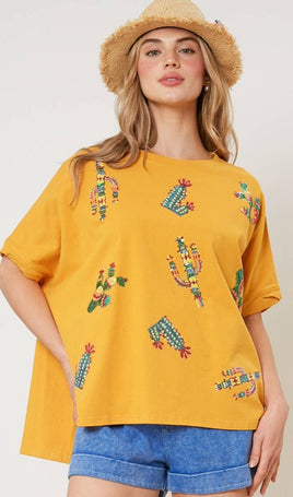 Sequin Cactus Mustard Tee