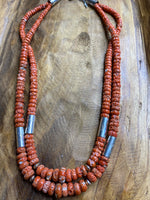 
              Daniel Coriz Natural Coral & Stamped Handmade Pill Bead Necklace Set
            